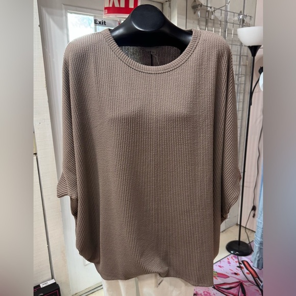 ANDREE BY UNIT Mocha Ribbed Knit Poncho - Picture 1 of 5